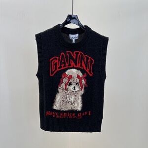 Ganni Black and Red Sweater Vest